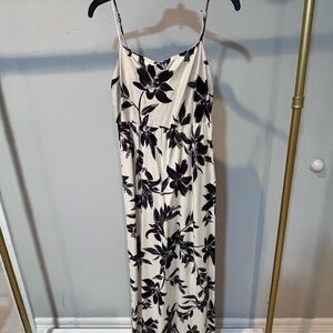 Ivory Maxi Dress with Black Floral Print - Spaghetti Strap